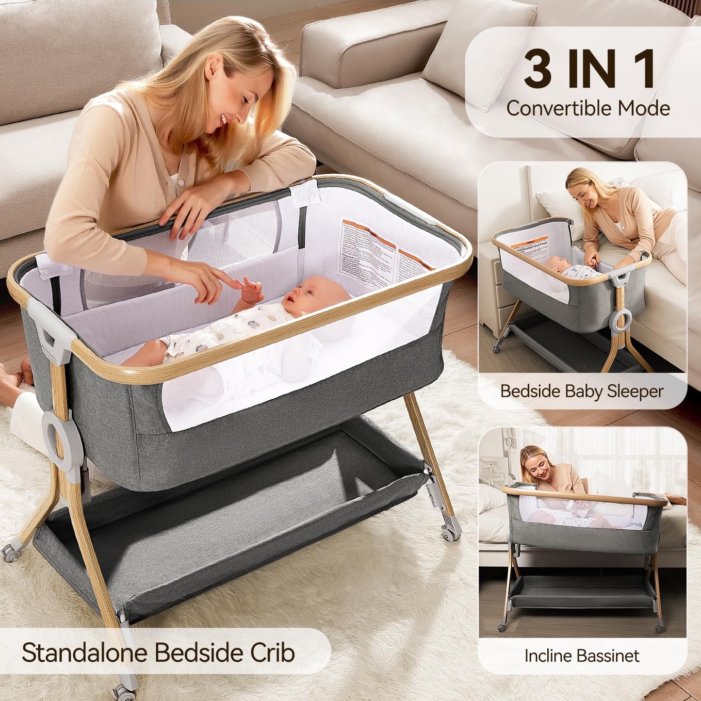 Larex 3 in 1 Bassinets Bedside Sleeper